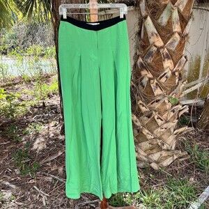 Robert Rodriguez Wide Leg Silk Pants Size US 2 Kelly Green Bright Maximalist